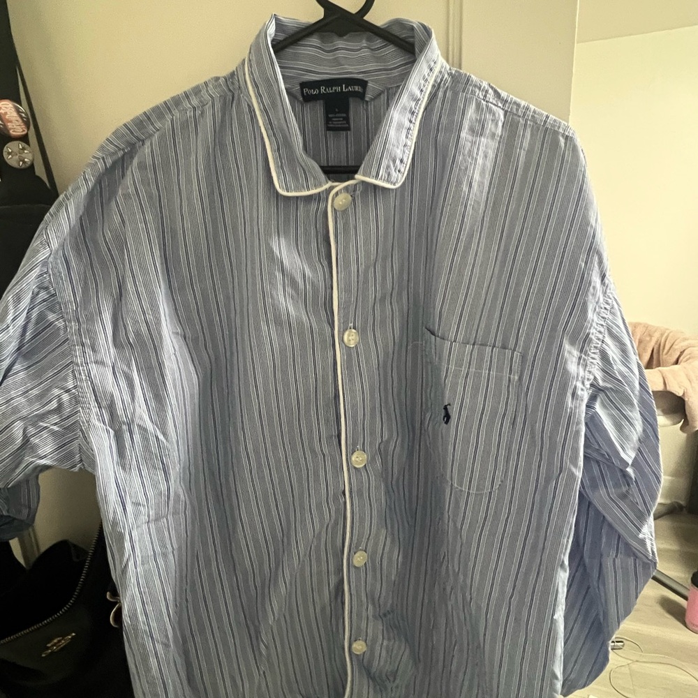 Polo by Ralph Lauren Blue and White Striped Cotton Pijama shirt - Picture 3 of 4